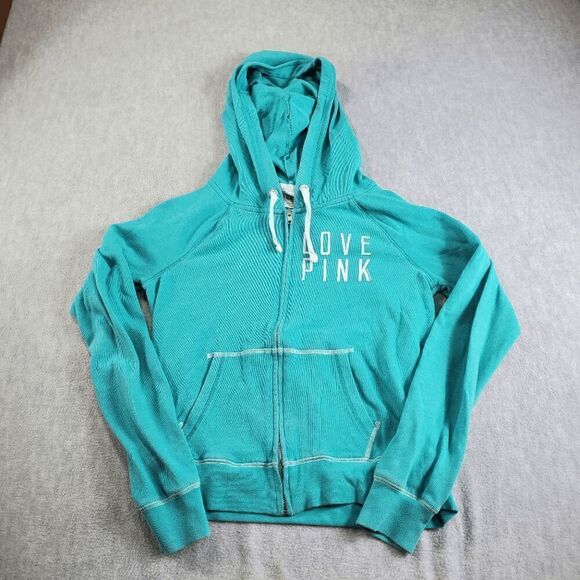 Pink Victoria Secret Jacket Womens Medium Blue Love Pink Full Zip Hoodie - Picture 1 of 8